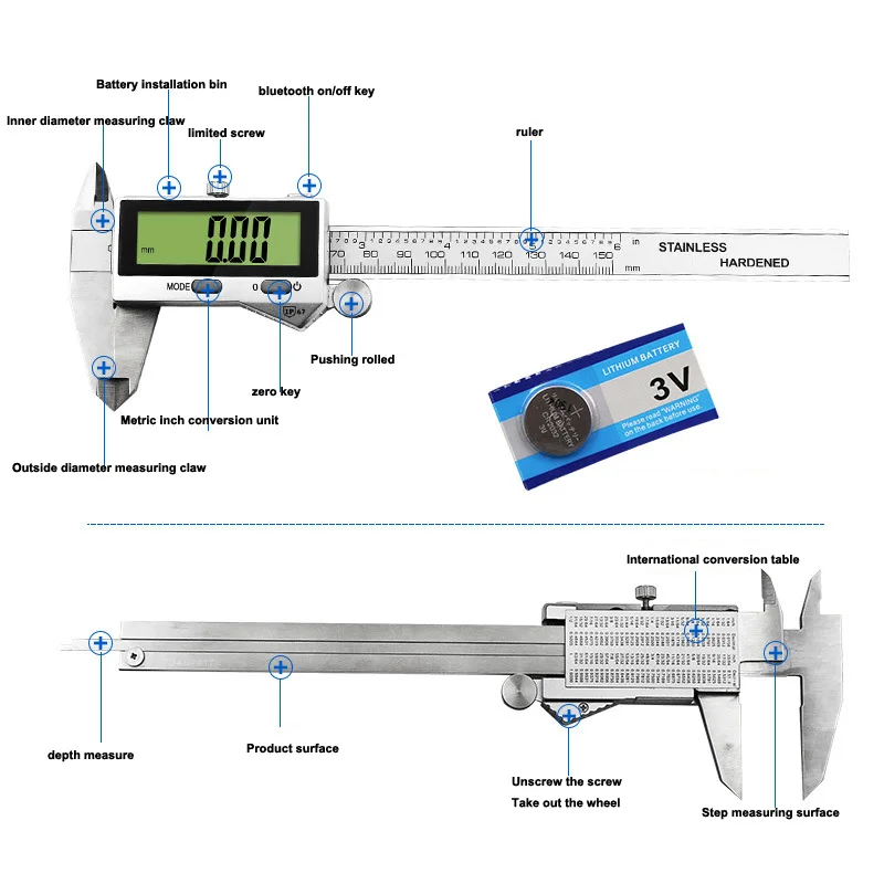 0-150 мм IP67 Bluetooth водонепроницаемый цифровой штангенциркуль электронный цифровой штангенциркуль из нержавеющей стали