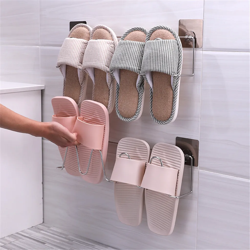 

Slipper Storage Organizer Wall Mount Shoes Rack for Living Room Bathroom Adjustable Shoe Organizer Hanging Holder Hooks new 2019