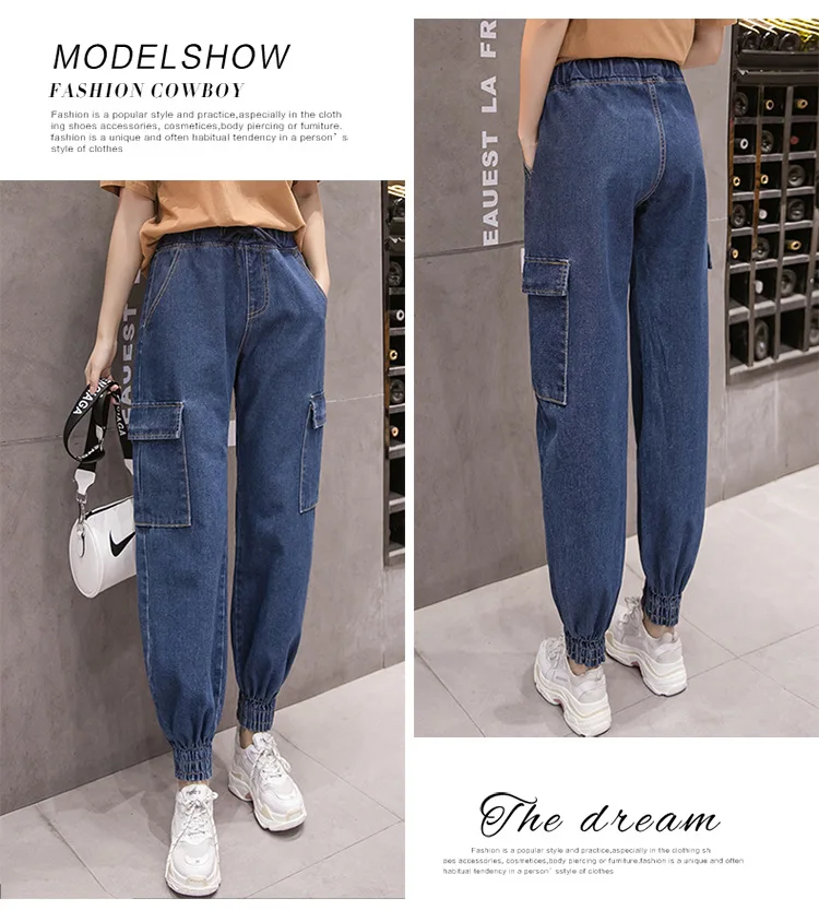Женские джинсовые штаны большого размера 5XL,, свободные, уличная одежда с эластичным поясом на щиколотке, джинсы с карманами, Mujer D807