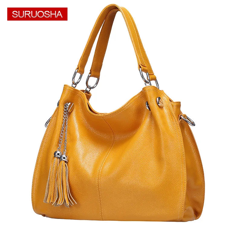 Amazon Yellow Women 100 Genuine Leather Hobo Bag Female Real Leather