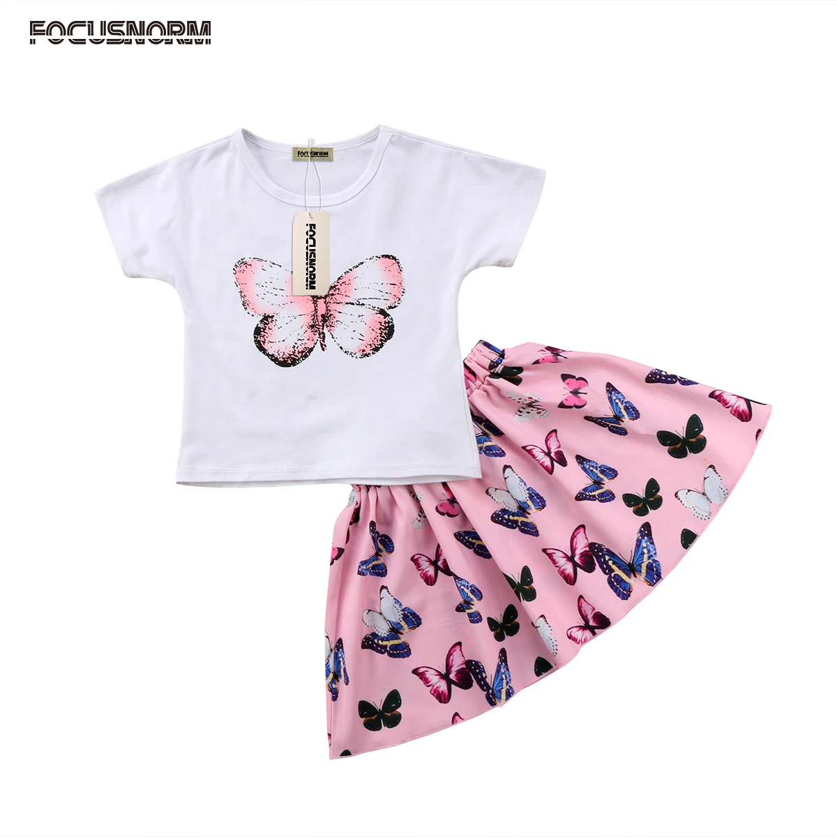

Kids Baby Girls Short Sleeves T-shirt+Tutu Skirts 2pcs Set Butterfly Printed Toddler Outfits Clothes