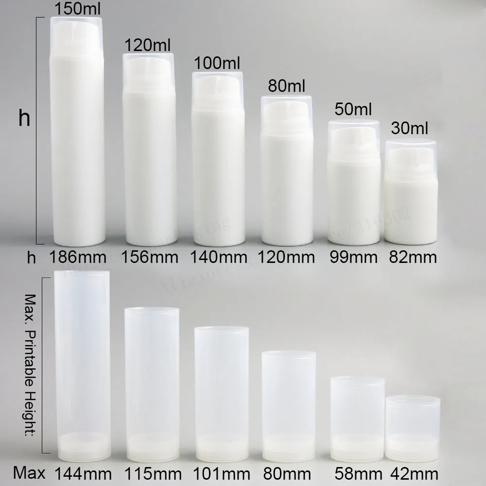 24 X мини пустые портативные прозрачные белые безвоздушные диспенсеры для косметики Бутылочки для крема 30 мл 50 мл 80 мл 100 мл 120 мл 150 мл