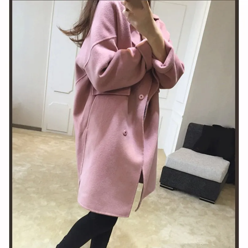 2018 Winter Women Wool Blends Coat Casual Oversize Double-Breasted Outwear Loose Long Sleeve Solid Thin Blends Coat Jacket 2018 Winter Women Wool Blends Coat Casual Oversize Double-Breasted Outwear Loose Long Sleeve Solid Thin Blends Coat Jacket