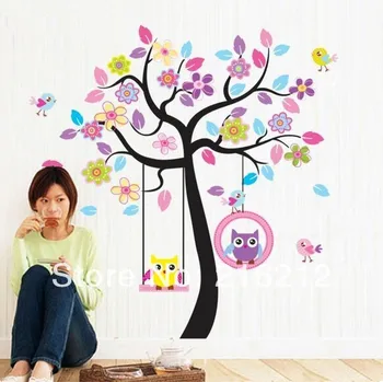 

New Arrive Flower Tree Owls Removable Wall sticker Decal Baby Nursery Wall Decor Kids Room