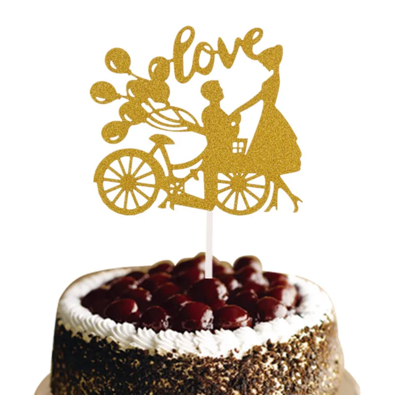 Bike Balloons Bride Groom Mr & Mrs Love Wedding Cake Flags Marry Me Cake Topper For Wedding Anniversary Party Cake Decor