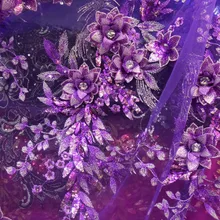 La Belleza 1 ярд фиолетовые пайетки акриловые камни 3D цветы ручной работы на сетке свадебное платье/вечернее/шоу/сценическое платье кружевная ткань