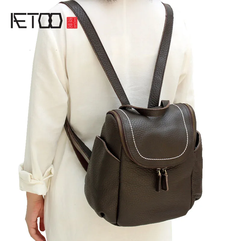 

AETOO First layer of leather shoulder bag female bag Korean version of the school wind simple wild casual elephant pattern durab