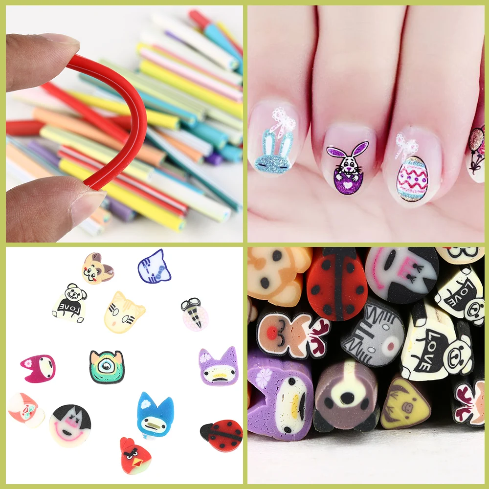 50 Pcs/Set Mixed 3D Nail Art Stickers Fimo Canes Stick Rods Polymer Clay Stickers Nail Decoration Beauty DIY Decals