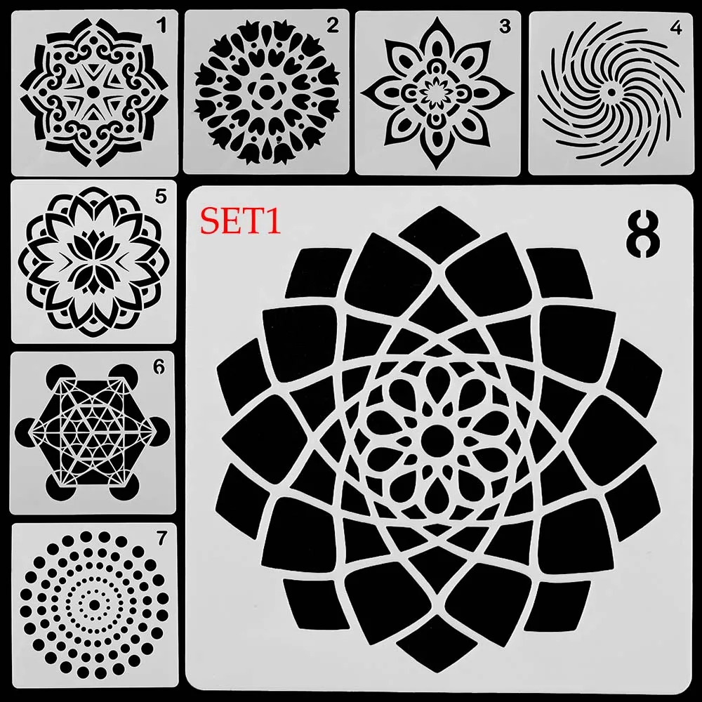 

8PCS/Set Mandala Auxiliary Layering Stencils For Walls Painting Scrapbooking Stamp Album Decor Embossing Template DIY Craft Tool