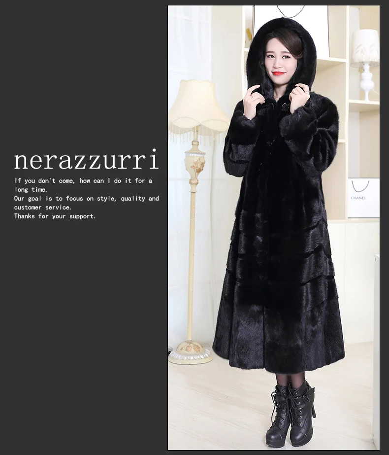 Nerazzurri, женская шуба с капюшоном из настоящей норки, китайская Длинная черная шуба из натуральной русской норки, пальто размера плюс 5XL 6XL, новинка зимы
