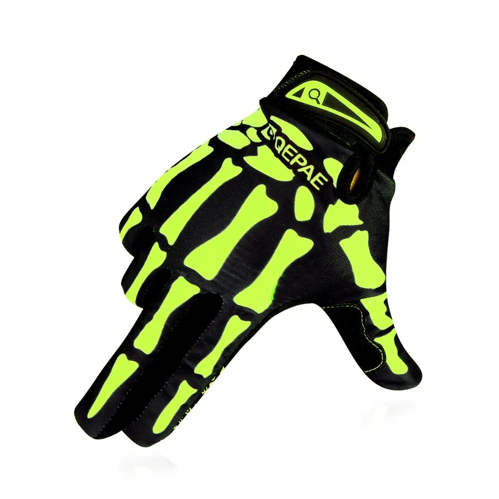 Qeqae Full Finger Skull Gloves Skeleton Pattern Bicycle Cycling Motorcycle Motorbike Racing Riding Gloves Bike Riding Mitten