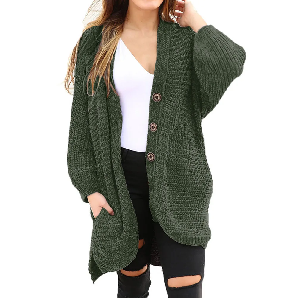 Green Solid Sweather Coat Women Batwing Sleeve Cardigans V Neck Long ...