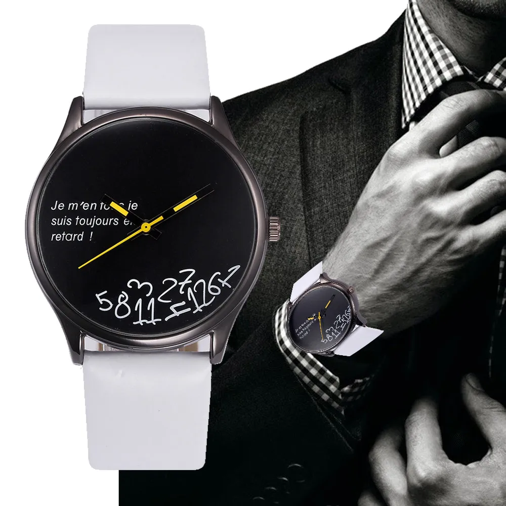 

Fashion Men Design Leather Retro Design Leather Band Analog Alloy Quartz Wrist Round Simple Stainless Steel Case Watch