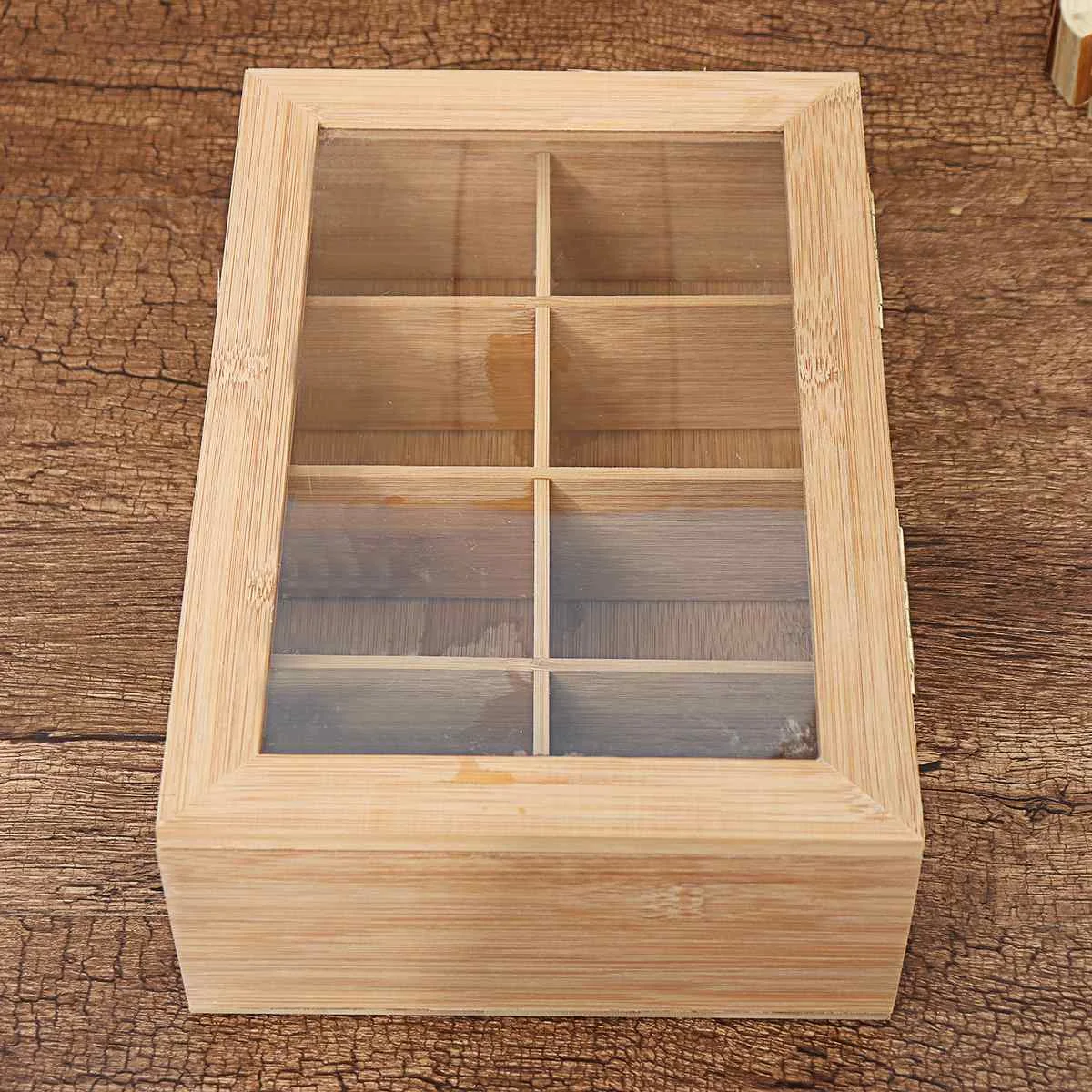 8 деревянные ячейки коробка для чая стеклянная верхняя крышка контейнер чайные пакетики Коробка Для Хранения Чехол кухонный органайзер для кладовки подарки 30X20X9,2 см