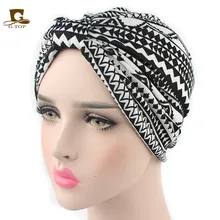 

New Bohemian style turban hat cotton floral print head wrap Headband Chemo Cap Sleep Hat Turbante Ladies Bonnet Cap