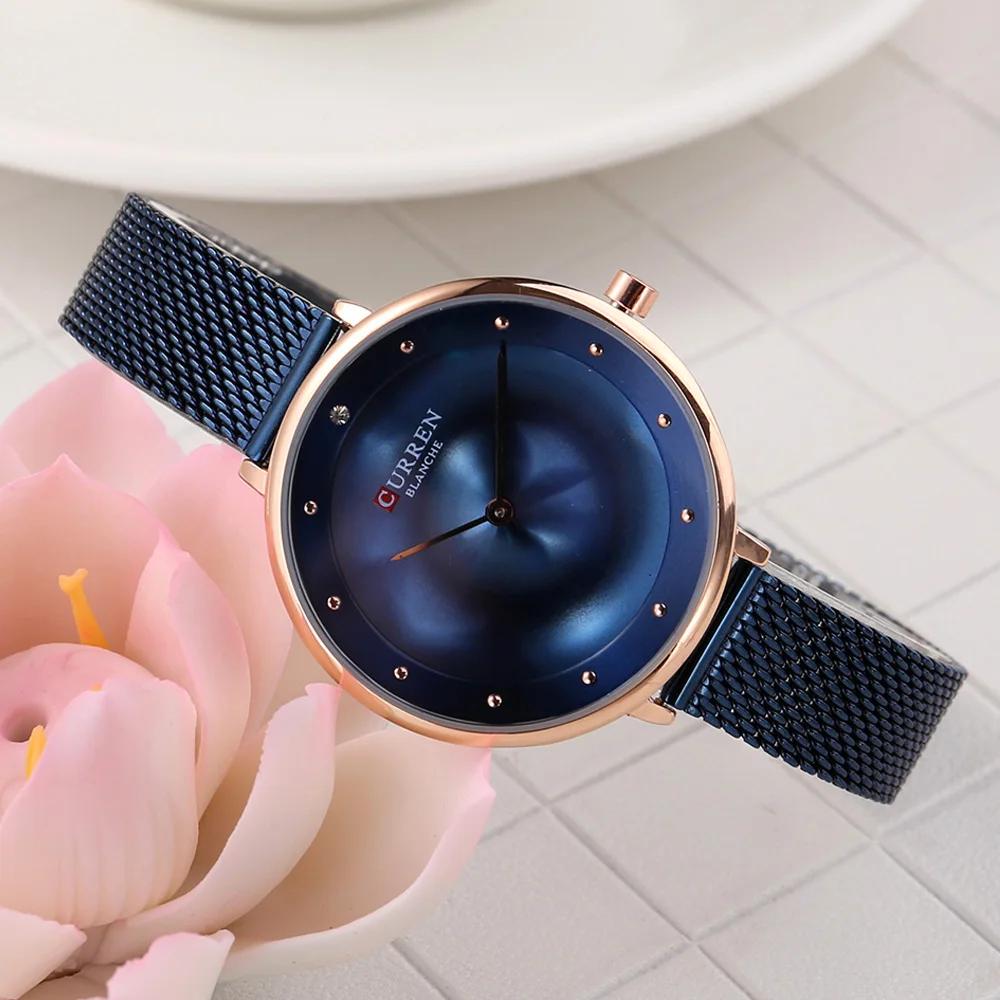 CURREN 9029 Female Quartz Watch Gem Dial Ultra-Thin Knit Strap Top Brand Female Luxury Wristwatch Girl Clock Relogio Feminino top brand (30)
