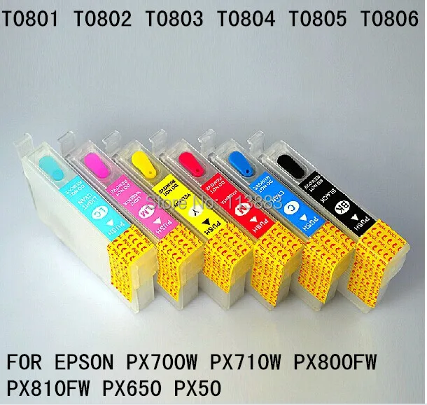 

6 color 80 T0801 -T0806 Refillable ink cartridge for EPSON PX700W PX710W PX800FW PX810FW PX650 PX50 printer Auto reset chip