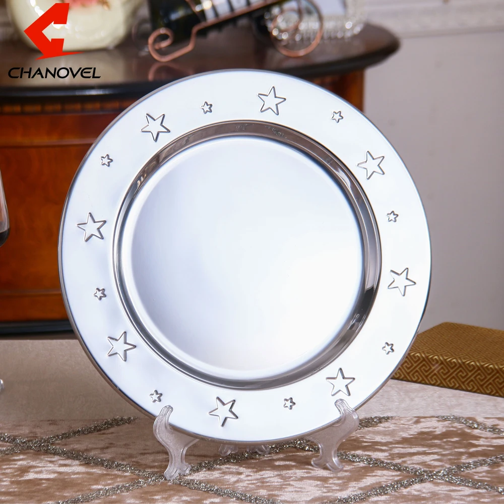 

CHANOVEL 30CM Stainless steel Round Plate Grill Meat Dishes Plate Fruit Tray