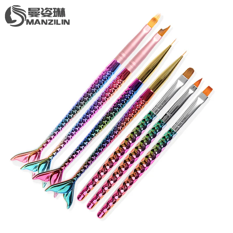 

7 Patterns Gradient Nail Art Painting Liner Brush Mermaid Handle UV Gel Polish French Tips Sculpture Drawing Pen Manicure Tools