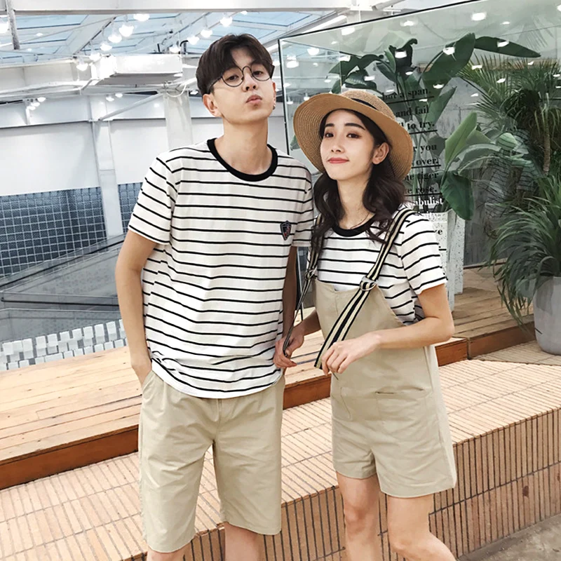 

2019 Matching Couple Clothes Women T-Shirts Dress Summer Valentine's Day Lovers Honeymoon Wear Men Clothes Cotton Strap Dress