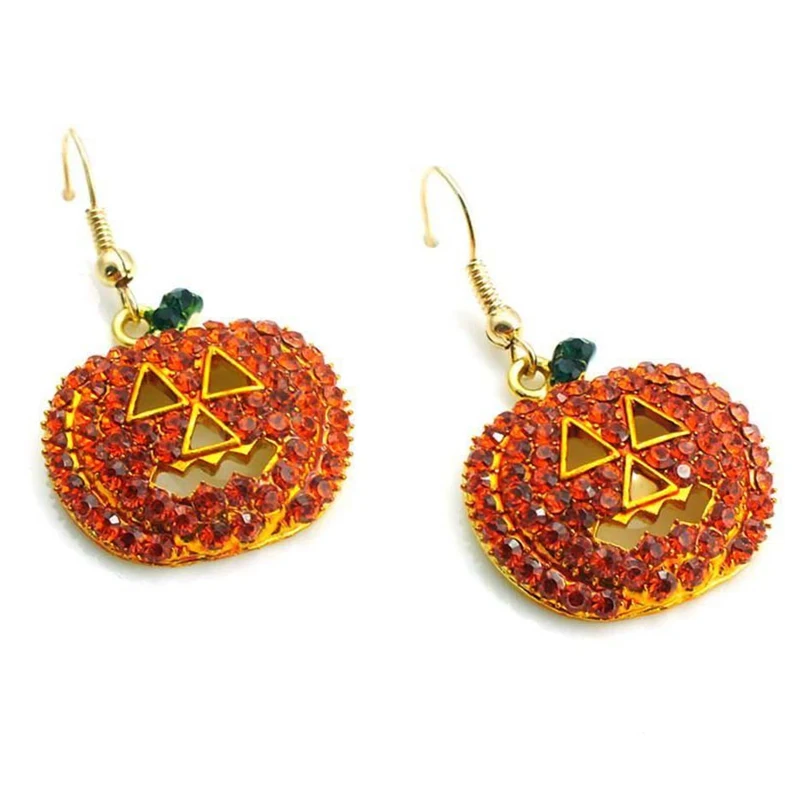 1 Pair New Gold Full Crystal Rhinestone Pumpkin Drop Dangle Earrings