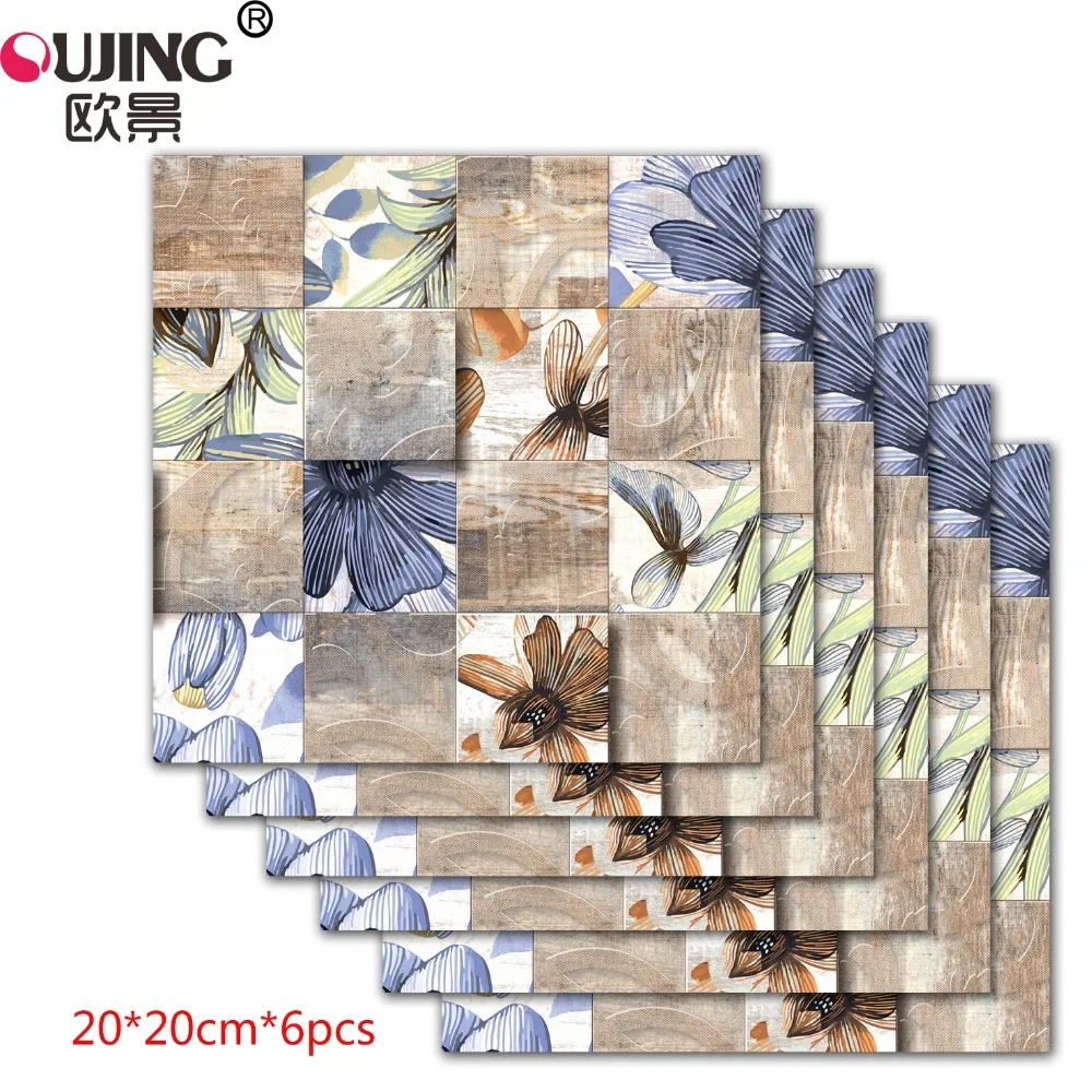 

Europe Style Flowers Pattern Tile Floor Wall Sticker 20*20cm*6pcs Kitchen Basin Tiles Decoration Wallpaper Vinyl Art Wall Decals