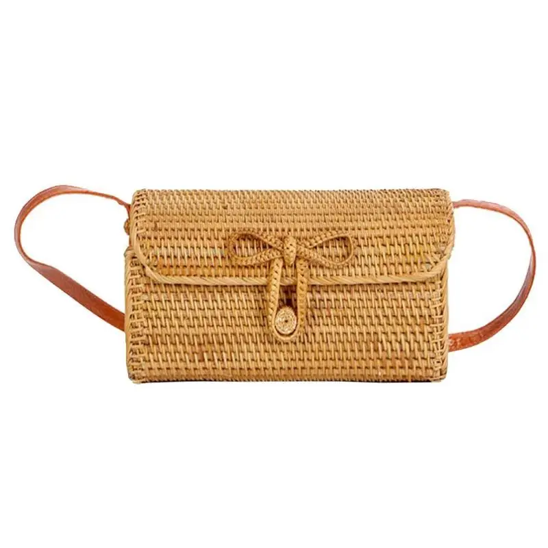 

Bali Bohemia Summer Beach Circle Bag Island Hand Rattan Woven Bag Square Butterfly buckle Rattan Straw Bags Satchel Wind Bag Z0