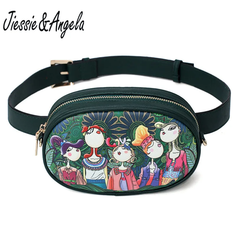 

Jiessie & Angela New Women Waist Bags Cartoon Printed Hand-Free Bag Long Belt Fashion Fanny Pack Chest bag For IPhone Plus