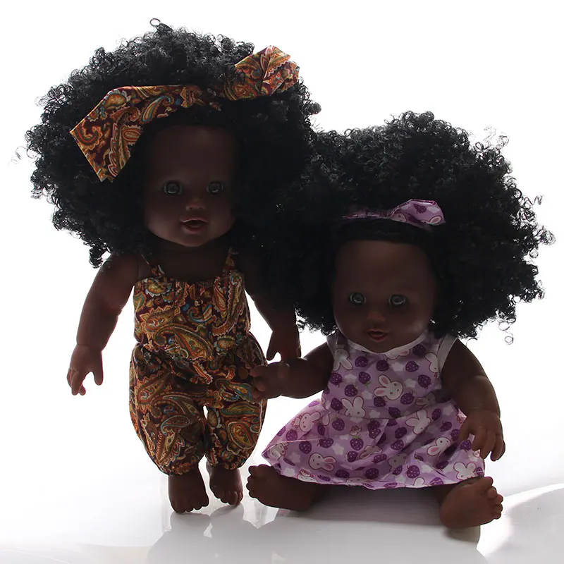 

1Pcs 30cm Afro Soft Plastic Toy with Clothes Black Skin Dolls in Dress African Girls' Dolls Baby Toy Black Doll with Curly Hair