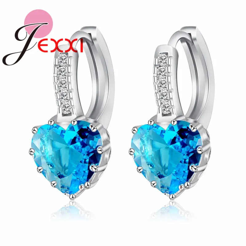 

Luxury Colorful Heart Band Real Pure 925 Sterling Silver Jewelry Cubic Zirconia Stone Earrings Fashion Women Favourites