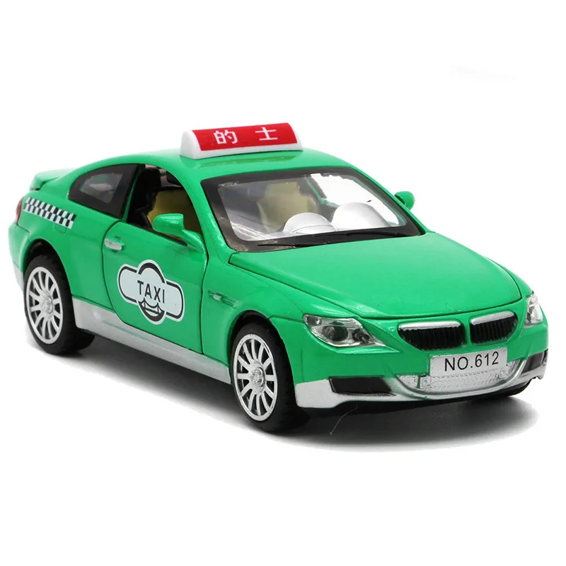

For B.MW Taxi Alloy Car Model Simulate Taxi Auto Speelgoed Children Toy Vehicle Light Music Open Door Moblie Creative Decoration