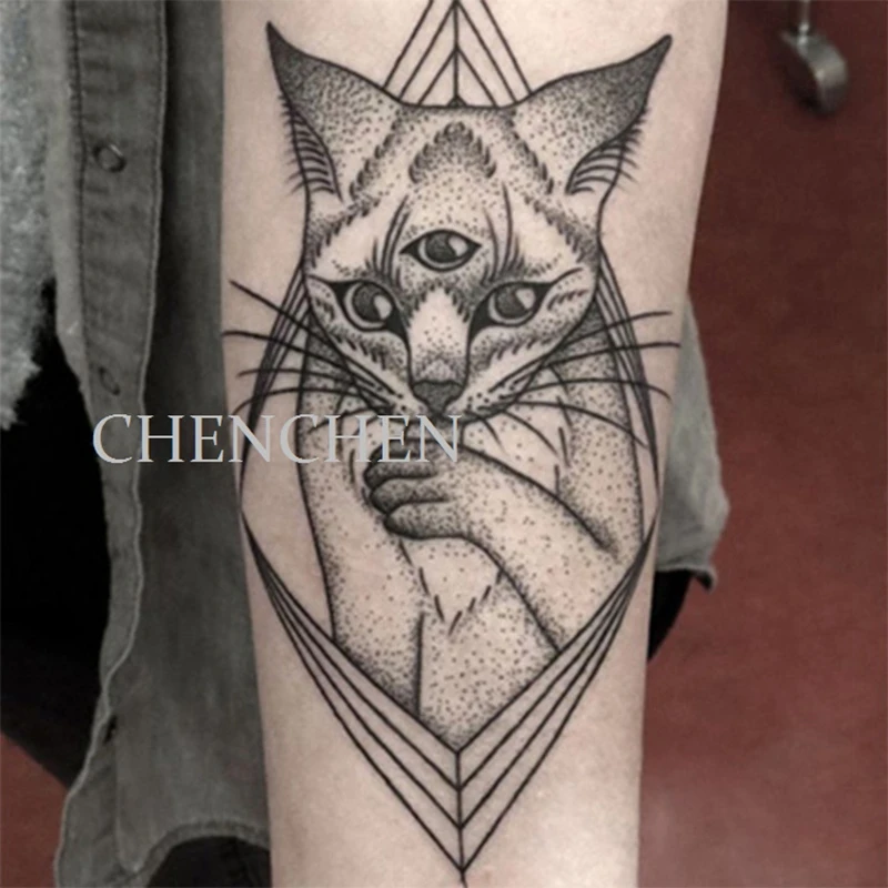 Tatouage Temporaire Autocollant Trois Yeux Chat Geometrique Eau Transfert Henne Flash Tatoo Faux Tatouages Pour Fille Femmes Hommes Bras Tatouages Aliexpress