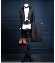 2017 Latest Coat Pant Designs Black Tailcoat Wedding Suits for Men Slim Fit Skinny Groom Custom Blazer 3 Piece Prom Tuxedo Terno