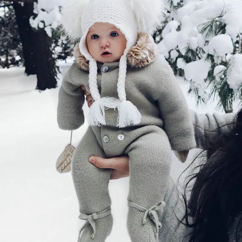 New Born Baby Romper Baby Winter Clothes Infant Girl Boy Knited Hooded Jumpers With Fur Kids Baby Outfits Jumpsuits Baby Costume (14)