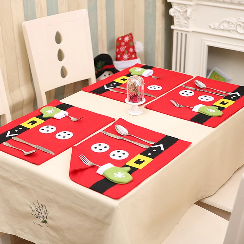 

1PCS Christmas Stockings Placemats Knife And Fork Mat Christmas Decorations For Home Feliz Navidad Craft Supplies