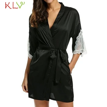 

Sexy Nightgown Lingerie Fashion Patchwork Nightdress Women Sheer Scalloped Satin Nightwear Silk Slip Sleepwear Chemises 18Dec8