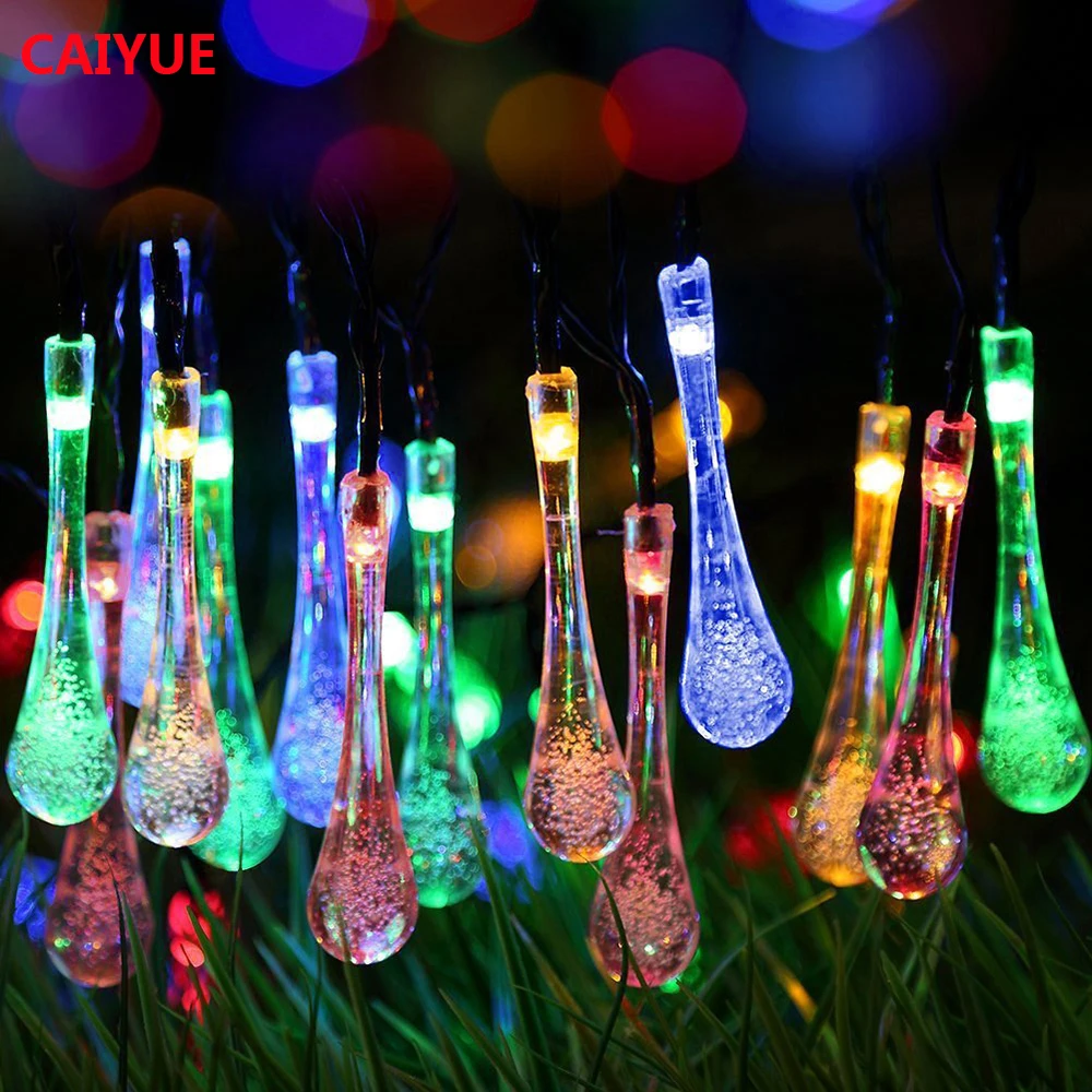 

Solar Outdoor String Lights LED Water Drop Solar String Fairy Waterproof Christmas Lights Solar Powered Strip for Garden