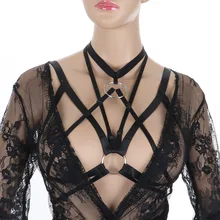 Для женщин Жгут Бюстгальтер 90-х Cupless сексуальное тело портупея бюстгальтер готический Фетиш связывание Клубные Тедди белье черный