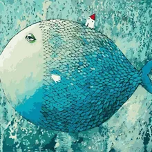 MOLEK DIY картина маслом по номерам комплект мультфильм Спящая рыба акриловая живопись на холсте домашний Декор стены искусства для гостиной