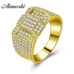 AINUOSHI 10 К твердого желтого золота Для мужчин кольцо сверкающих CZ геометрический кластера кольцо обручальное Обручение золотые украшения 7,8