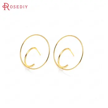 

(35925)6PCS 20x20MM 35x35MM 24K Gold Color Brass Round Circle Earrings Loop Stud Earrings High Quality Diy Jewelry Accessories