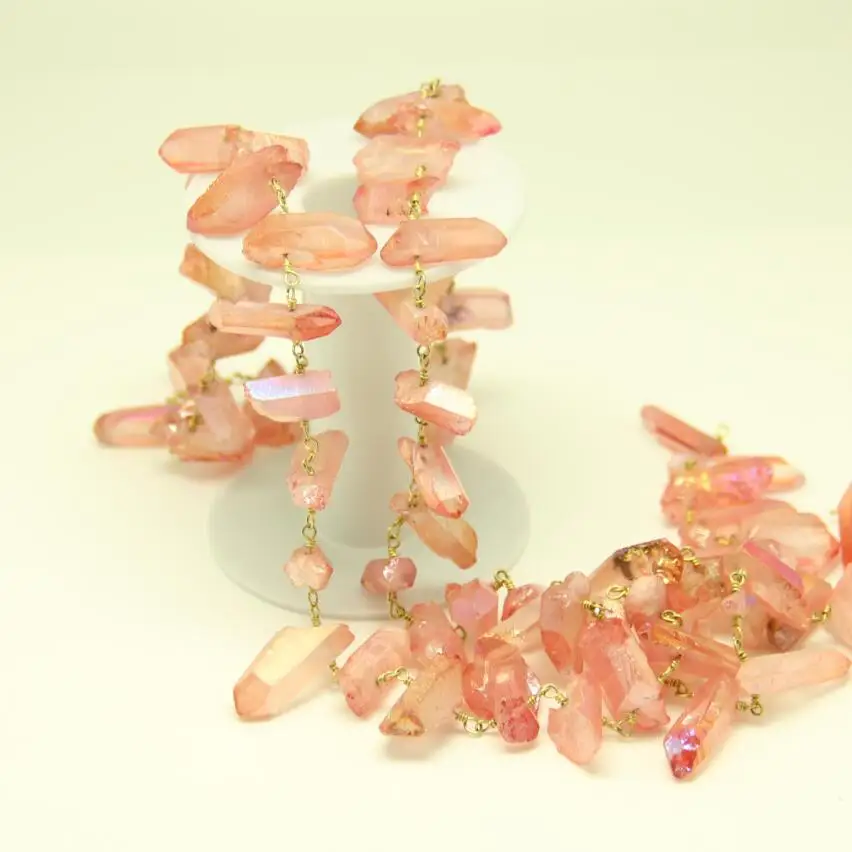

New Sale!Special Chains!Titanium Red Crystal Points Chains,Wire Wrapped Brass Rosary Links Natural Stones Spikes Jewelry