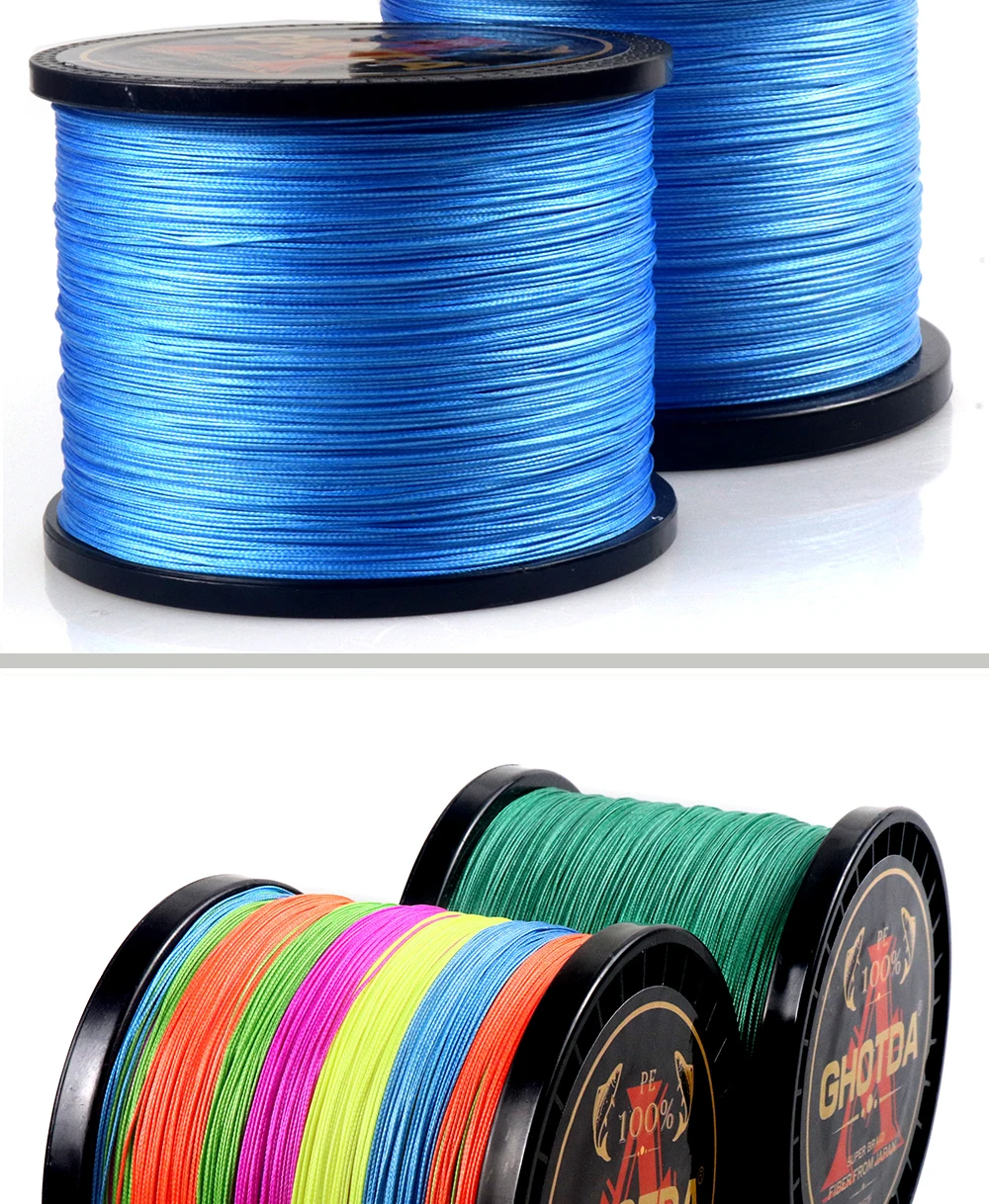 GHOTDA плетеной лески 300 м 500 м 1000 м 4 пряди Multifilament Рыбалка провода ловли карпа 10-120lb