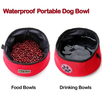 

Dog Bowl Cat Food Bowl Pets Bag Portable Food Folding Waterproof Travel Bowl Dog Drinking Water Bottle Dog Canvas Lunch Box