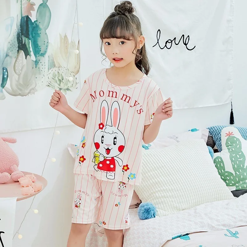 

Girls Pajamas Children's Day Gift Kids Cartoon Lovely New Arrival kid's Short-sleeved Shorts Suit Fashion Sleepwear baby clothes