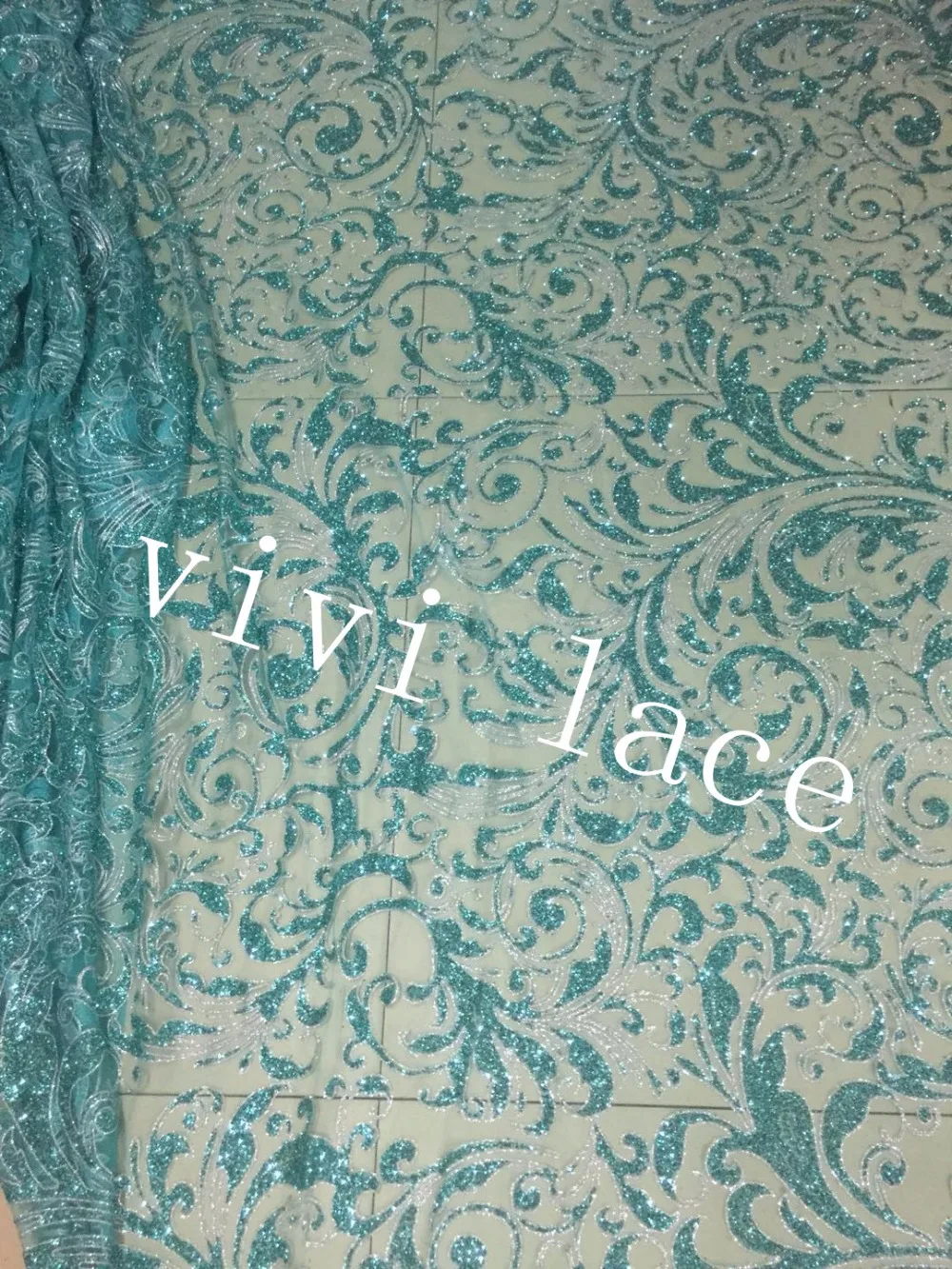 5 ярдов QQ002#82# озеро синий микс Серебряный принт Блеск Тюль африканская ткань для свадебного платья/вечернее платье/Пиление