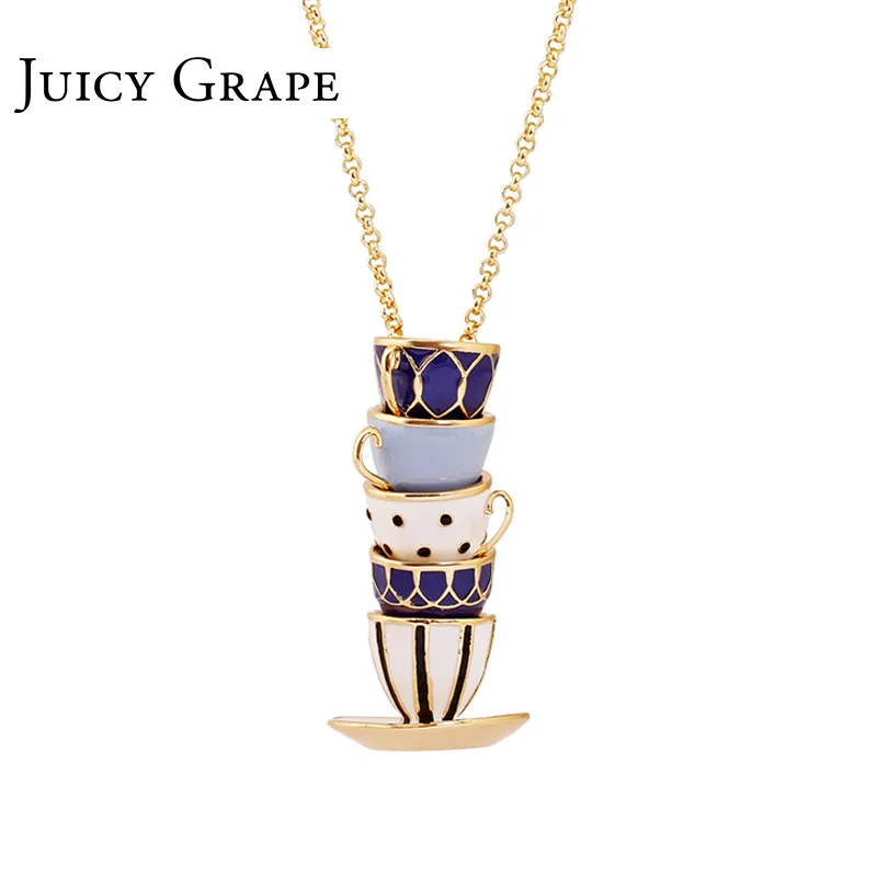 

Juicy Grape 2019 New Hand Made Sweater Chain Clothing Accessories Long Necklace Enamel Jewelry Tea Cup Necklace Pendant Woman