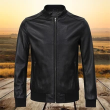 Мужские Куртки из натуральной кожи, куртка из натуральной коровьей кожи, новинка, осенняя Черная мужская куртка из натуральной кожи для мужчин