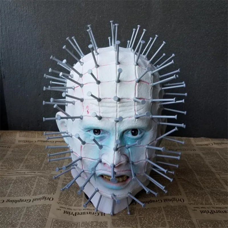 

Halloween Mask Horror Movie Hellraiser Scary Pinhead Masks Grimace Monster Adult Cosplay Realistic Latex Party Masks It's Cool