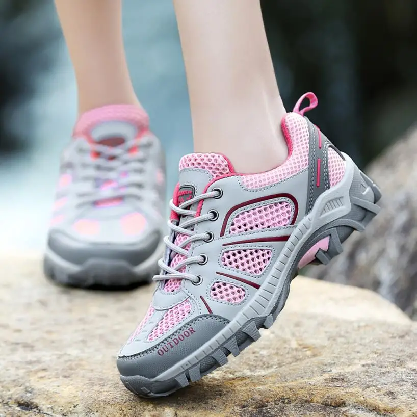 Women Outdoor Mesh Hiking Shoes Lace Up Comfortable Mountaineering ...